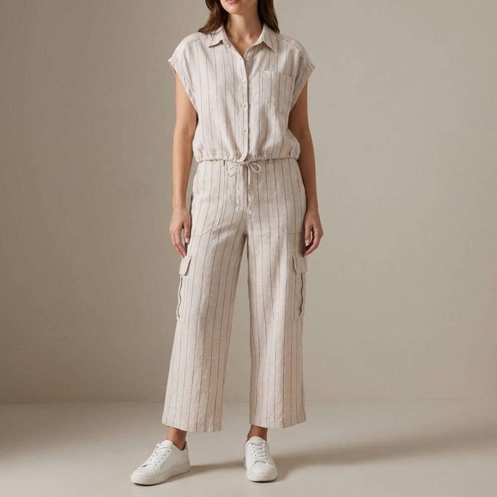 Ellen Tracy Linen-Blend Shirt and Linen-blend Cropped Cargo Pants, size L